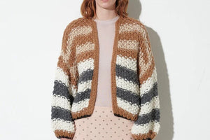 MAIAMI Chunky Alpaca Pearl Pattern Bomber stripe