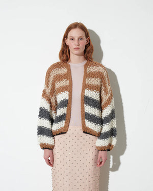 MAIAMI Chunky Alpaca Pearl Pattern Bomber stripe