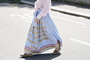 KARIEN BELLE Midi Skirt "POETRY" light gray/blue