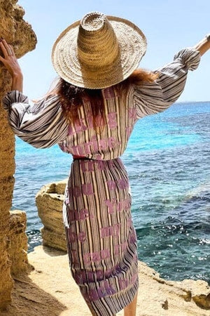 KARIEN BELLE Kimono Kleid "POETRY" stripe beige