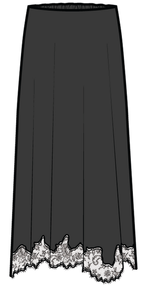 VELVET verwaschener Seidenjupe "KRISTIN" mit Lace schwarz