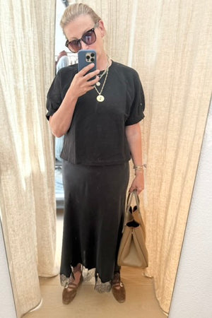 VELVET verwaschener Seidenjupe "KRISTIN" mit Lace schwarz