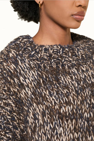 MAIAMI Alpaca Handstrickpullover brown/navy mélange