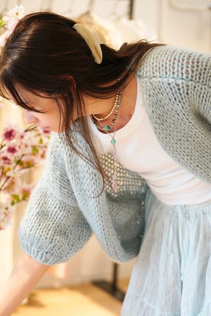 MAIAMI Kurzarm Cardigan "ALPACA" steel green