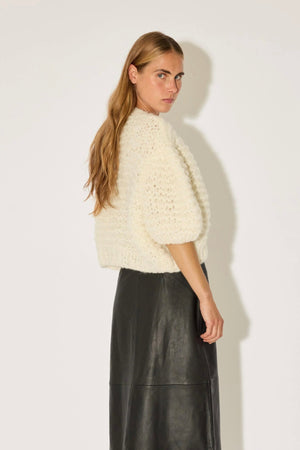MAIAMI Fleecy Alpaca Puffy Short Sleeve Cardigan crème
