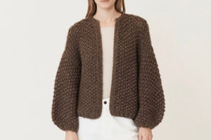 MAIAMI Alpaca Pearl Pattern Bomber Cardigan brown
