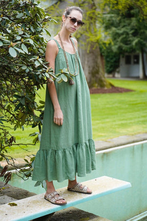 VELVET linen dress "Arale' aloe (C)