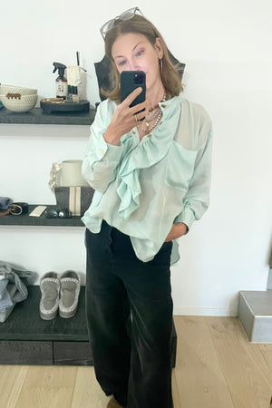 YVONNE S FRILL silk blouse "UNI" spearmint