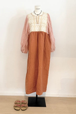 NINA LEUCA Baumwoll/Leinenkleid "ESTELLE" ocre