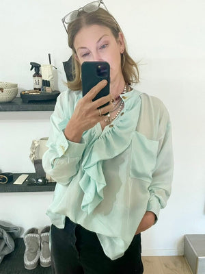 YVONNE S FRILL silk blouse "UNI" spearmint