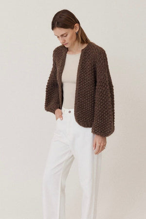 MAIAMI Alpaca Pearl Pattern Bomber Cardigan brown