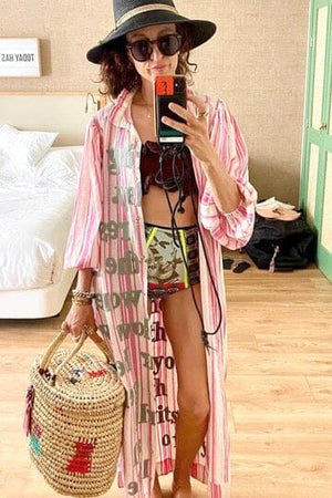 KARIEN BELLE Kimono Kleid "POETRY" stripe beige