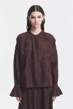 ANTIK BATIK Baumwollmixbluse "Marta" dark brown