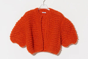 MAIAMI Fleecy Alpaca Puffy Short Sleeve Cardigan orange