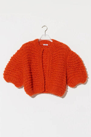 MAIAMI Fleecy Alpaca Puffy Short Sleeve Cardigan orange