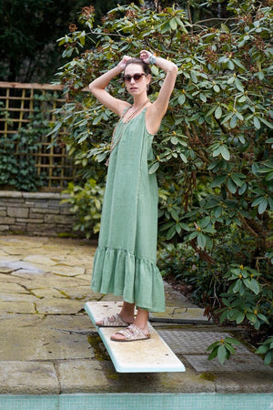 VELVET linen dress "Arale' aloe (C)