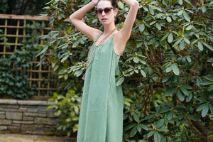 VELVET linen dress "Arale' aloe (C)