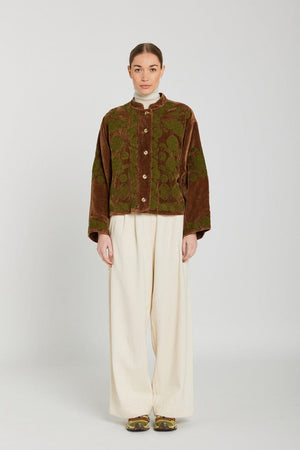 V.DE.VINSTER Velvetjacke "CORALY" olive bestickt