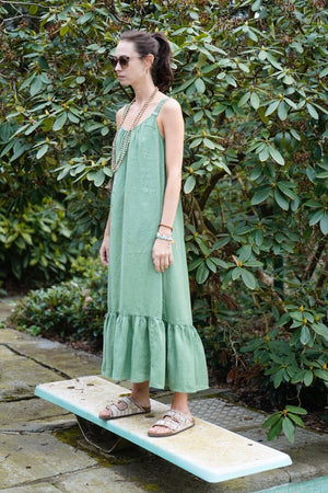 VELVET linen dress "Arale' aloe (C)