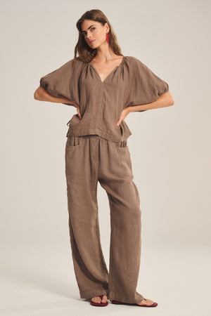 VELVET linen trousers "GINI05" shadow