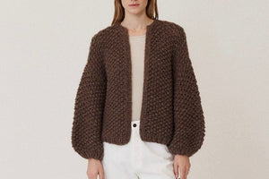 MAIAMI Alpaca Pearl Pattern Bomber Cardigan brown