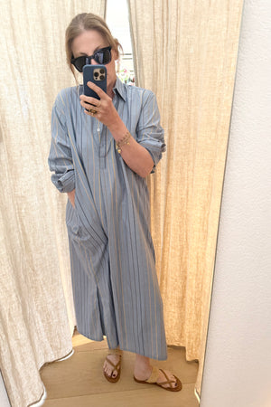 OWL Marrakech Long Shirtkleid "Claudine" langarm blue stripe