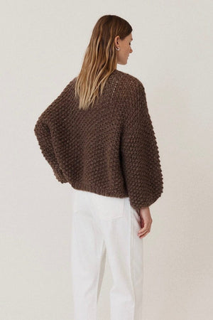 MAIAMI Alpaca Pearl Pattern Bomber Cardigan brown
