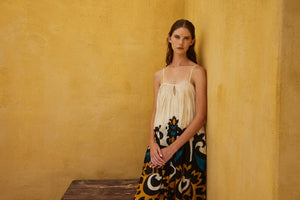 DEVOTION Baumwollkleid "WARMTH" blue/camel