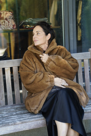 OAKWOOD Fake Fur Jacket "BE GOOD TO" cognac