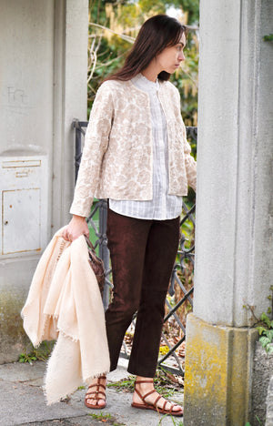 VIA MASINI Stretch - Leather leggings cropped chocolat