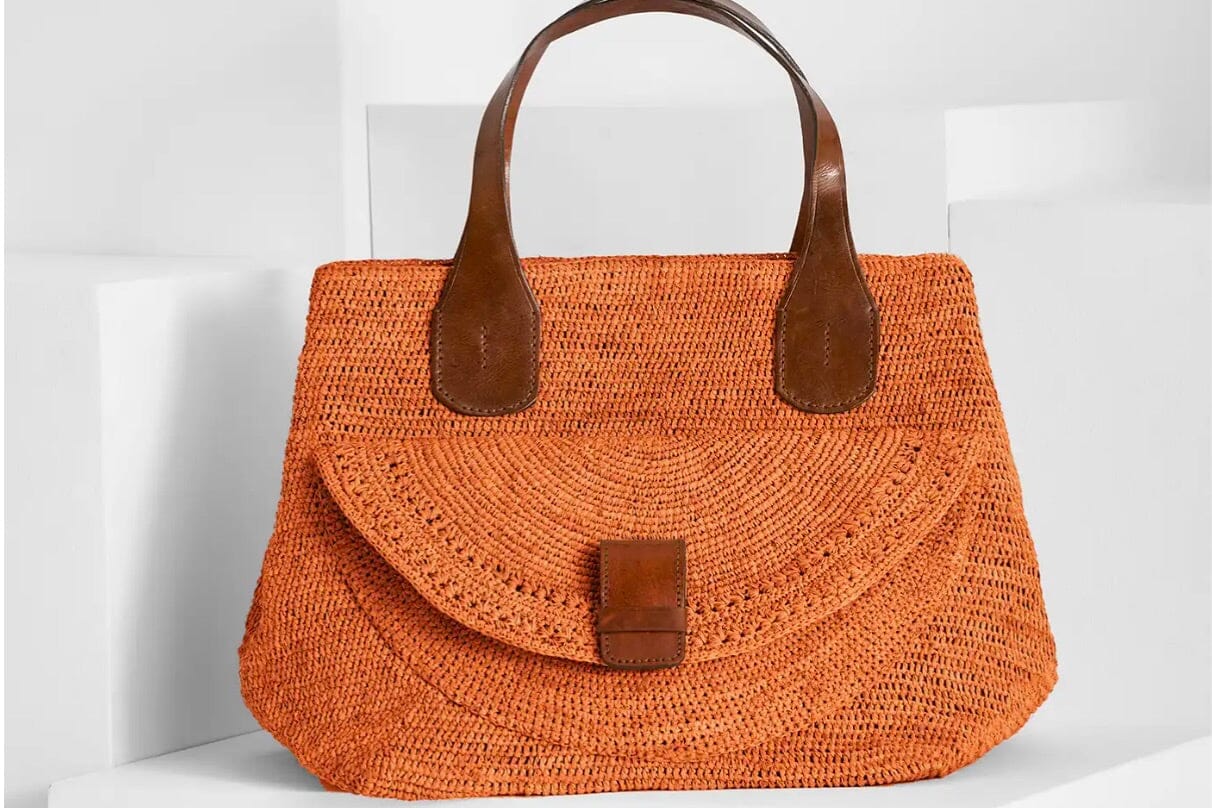 IBELIV "LAZA" Raffia/Leather Shopper orange
