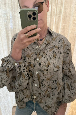 CLARAMONTE Baumwollbluse "Randa" taupe floral