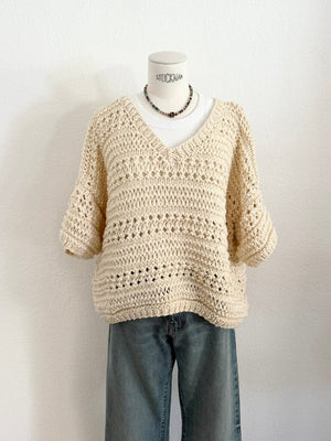 MAIAMI Kurzarm V-Neck Baumwollmix T-Shirt off-white