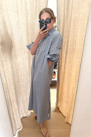 OWL Marrakech Long Shirtkleid "Claudine" langarm blue stripe