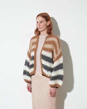 MAIAMI Chunky Alpaca Pearl Pattern Bomber stripe