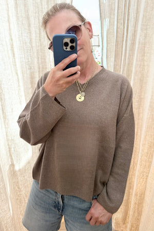 FFC Cashmere/Wool Feinstrick V-Neck Pullover "Neo" taupe