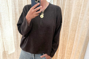 FFC Cashmere/Wool Feinstrick V-Neck Pullover "Neo" brown