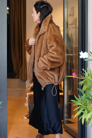 OAKWOOD Fake Fur Jacket "BE GOOD TO" cognac