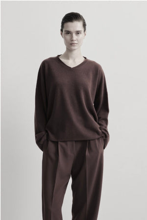 FFC Cashmere/Wool Feinstrick V-Neck Pullover "Neo" brown