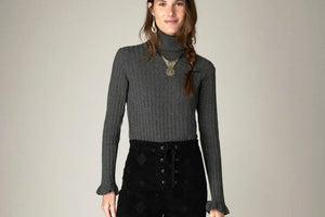 MAISON HOTEL Rollkragenpullover "NANCY" grey blue