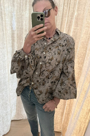 CLARAMONTE Baumwollbluse "Randa" taupe floral