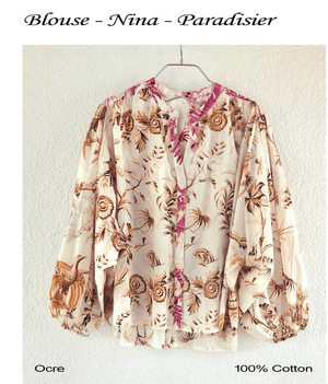 CLARAMONTE Baumwollbluse "Nina" sand/framboise