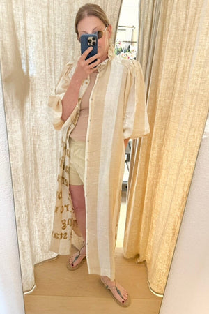 KARIEN BELLE Kimono Kleid "POETRY" stripe beige