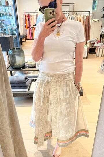 KARIEN BELLE Midi Skirt "POETRY" creme/rot