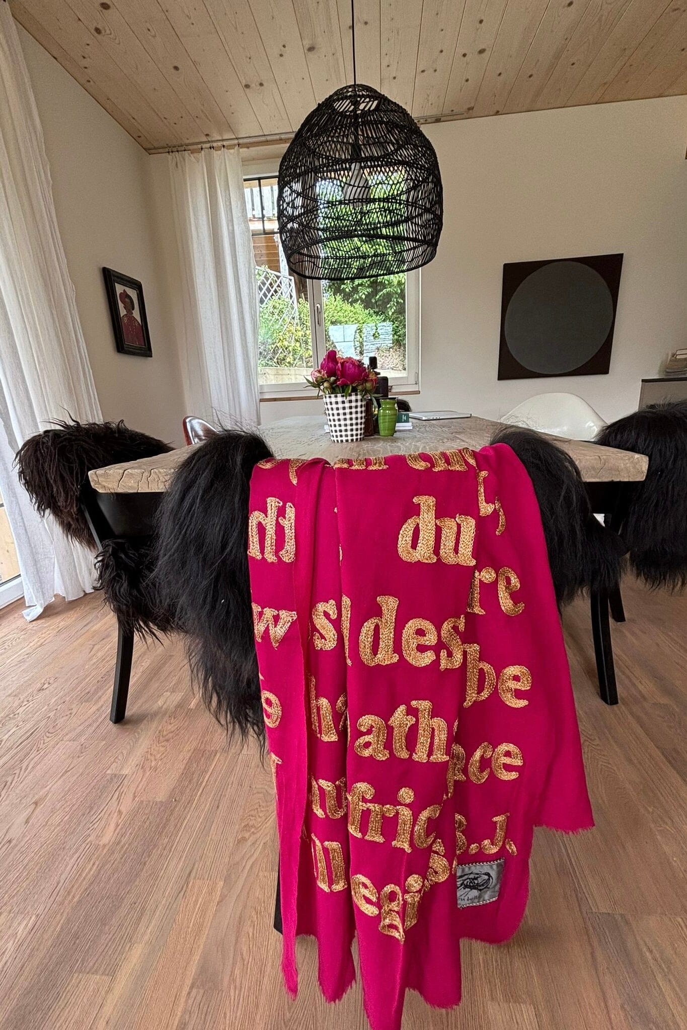 KARIEN BELLE Pashmina "POETRY" framboise