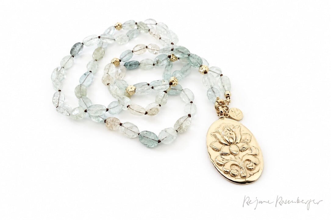 REJANE ROSENBERGER DESIGN Aquamarinekette  "Lotus" oval