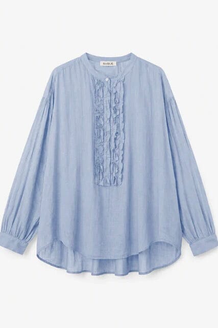 SOSUE Baumwollbluse Ruffle "Bruna" light blue