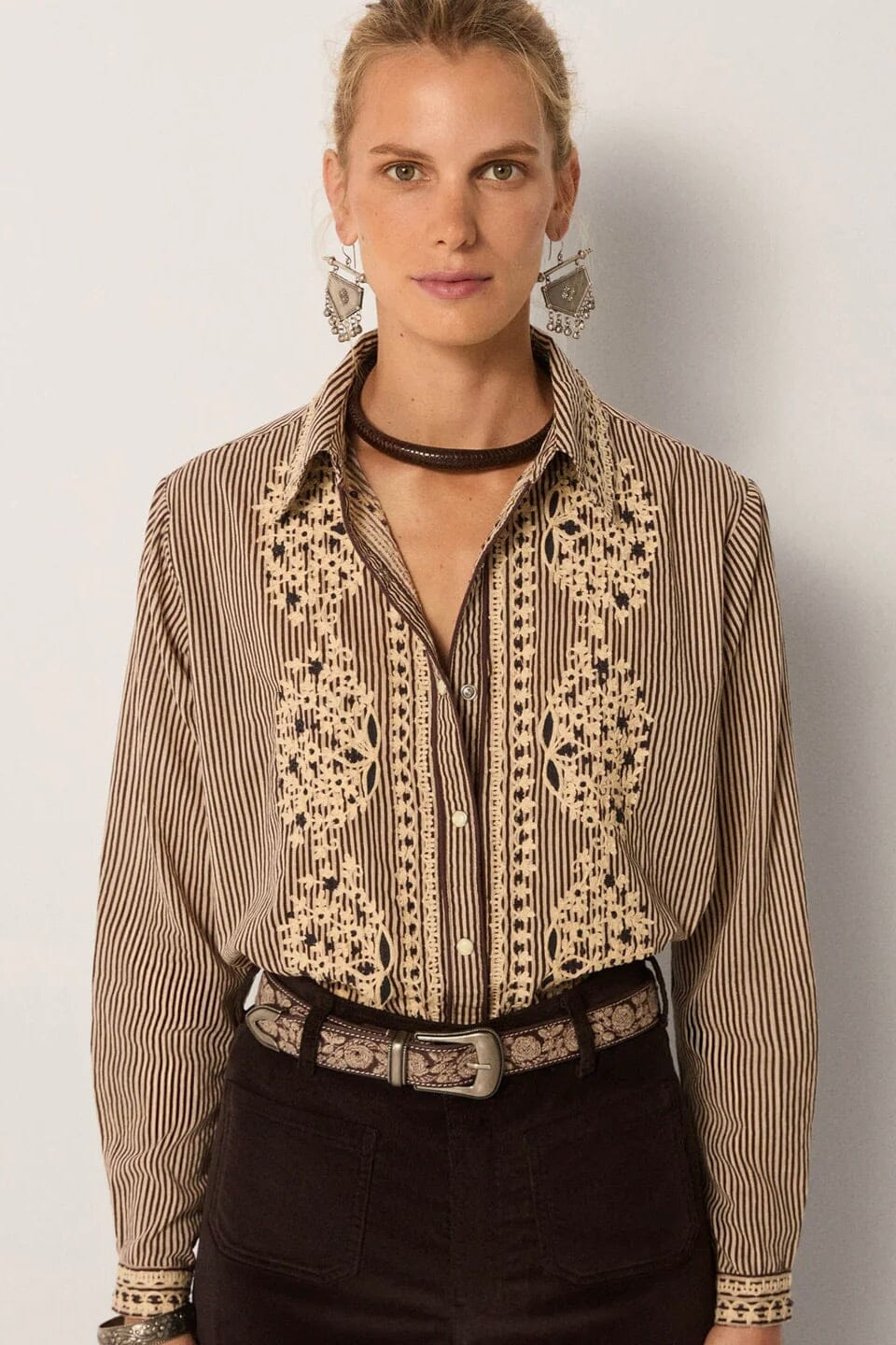 MAISON HOTEL Baumwollbluse "COHIBA" tabbaco stripe
