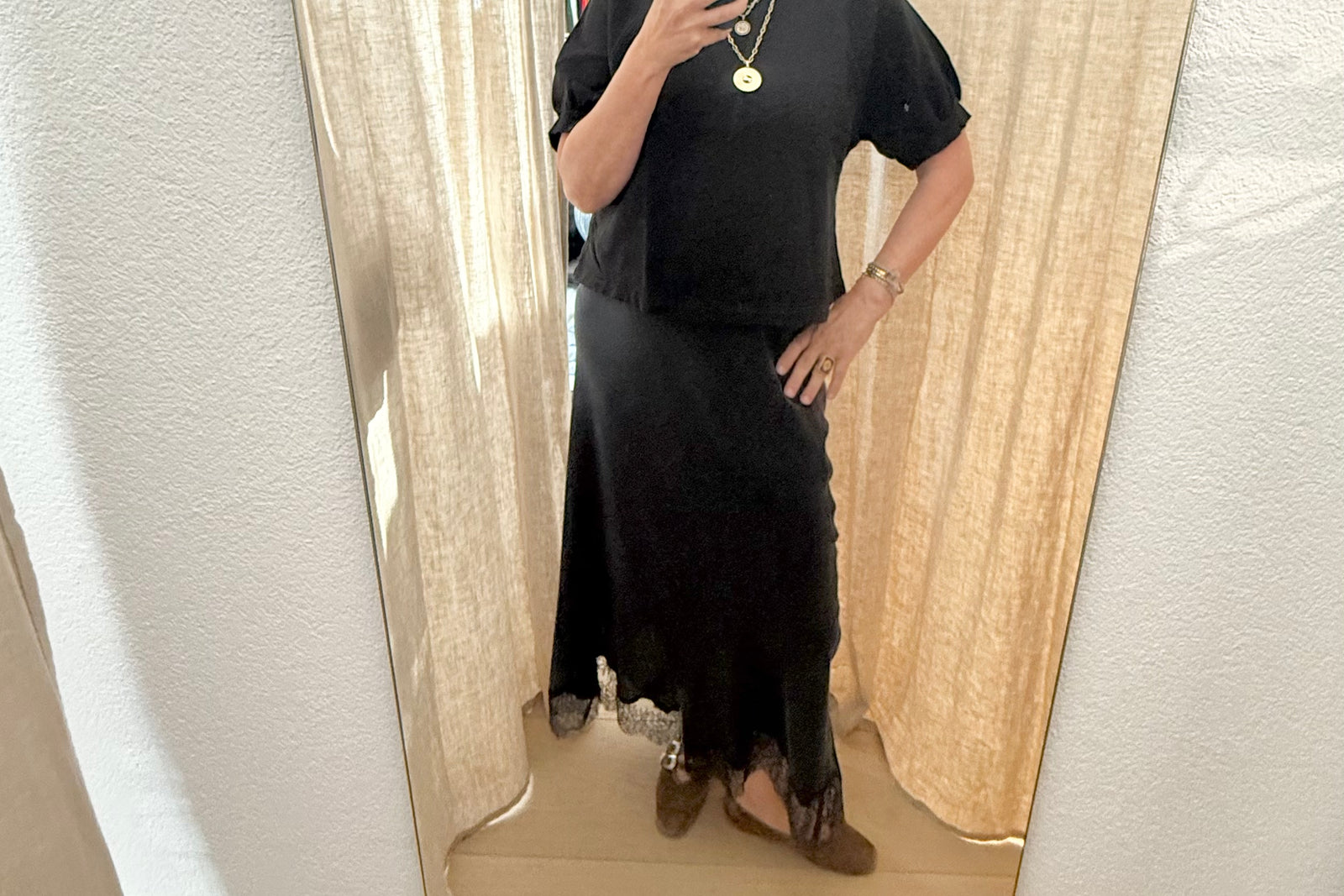VELVET verwaschener Seidenjupe "KRISTIN" mit Lace schwarz