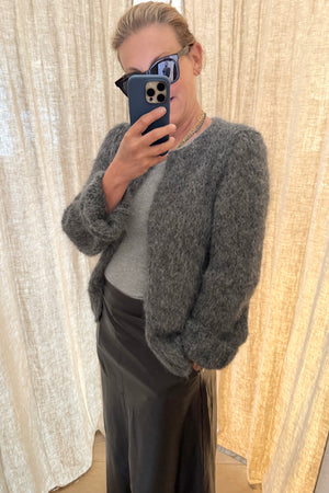 MAIAMI Shaggy Alpaca Fine Cardigan antracite